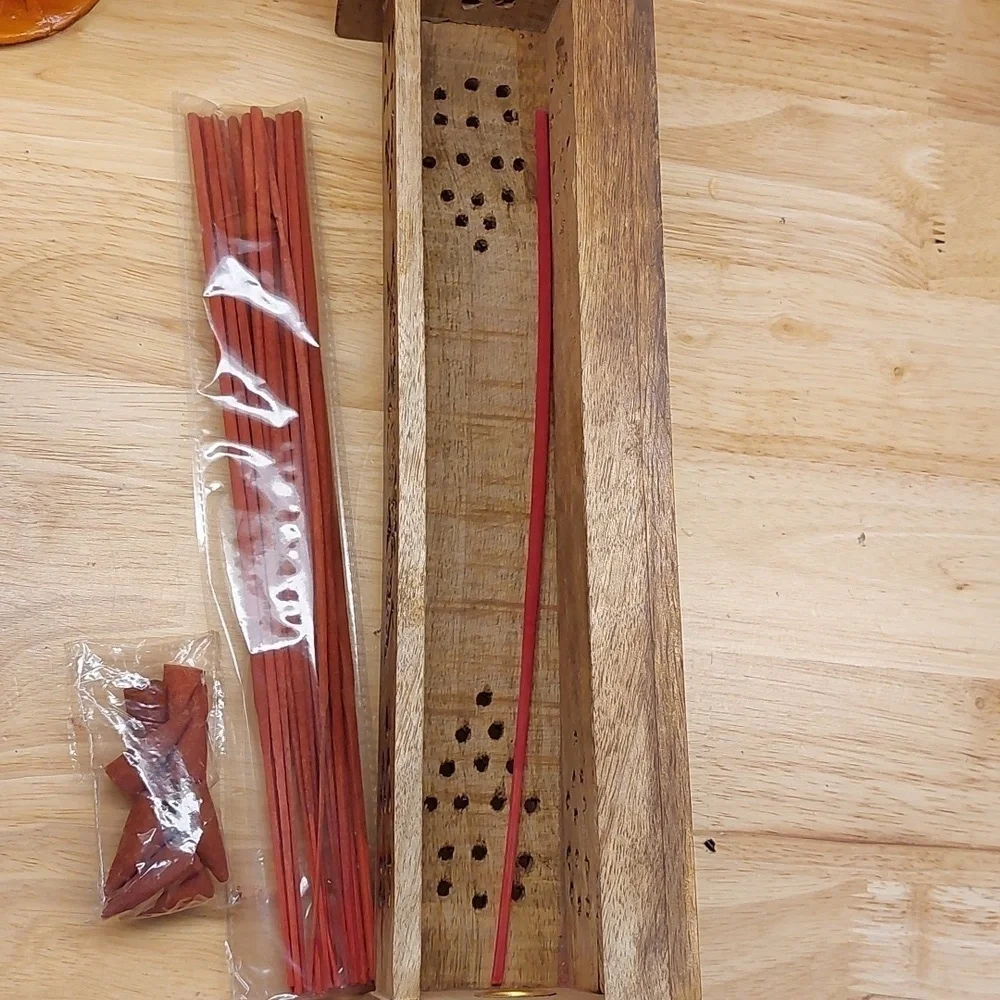 New Unused Hand Carved Ornate Wooden Incense Holder